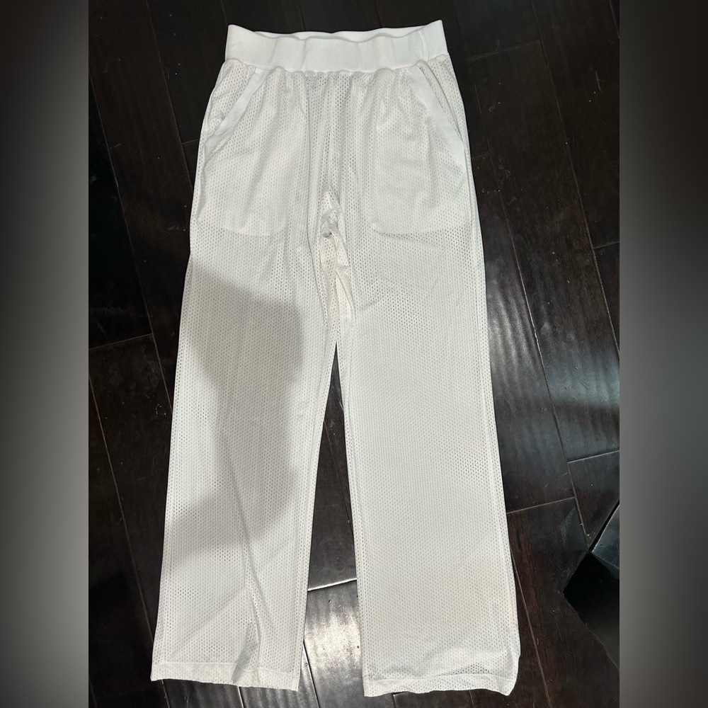 new ALO Yoga M White Wide Leg Mesh Pants athletic sweatpants sweats - Picture 3 of 6